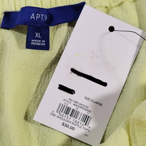 Apt. 9 Yellow Shirt Ruffled One Shoulder Blouse Stretch NEW $30 Women's Size XL - Picture 3 of 9